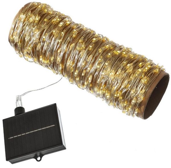 MARELIDA LED-Lichterkette Solar Silberdraht warmweiß 18m 8 Modi USB Garten Outdoor Außen, 360-flammig