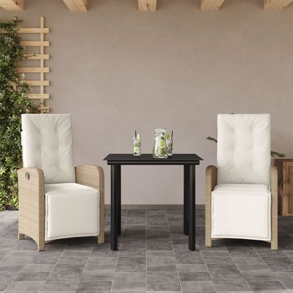 vidaXL 3-tlg. Bistro-Set mit Kissen Beige Poly Rattan 3212577