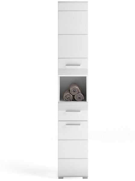 furnling Hochschrank Helsinki 1 Schublade, 2 Türen, 6 Fächer, Badschrank, Badmöbel, 30 cm breit