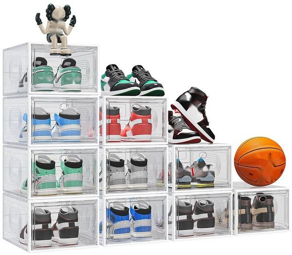 POPOLIC Schuhkiste Schuhbox Schuh-Organizer, Stapelbare Schuhaufbewahrungsbox (Organizer für Sneaker, Stiefel & Schuhe, 10 St, Platzsparendes Schuhregal), Transparente stapelbare Kunststoffbox