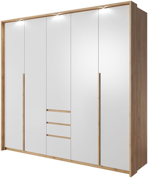 Kleiderschrank Xelo Falttürenschrank mit LED 229x65x215,5cm wildeiche gold weiß
