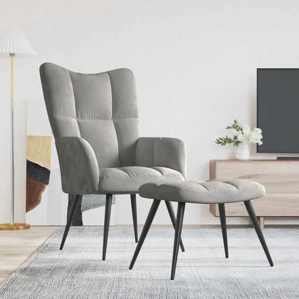 vidaXL Relaxsessel mit Hocker Hellgrau Samt [328084]