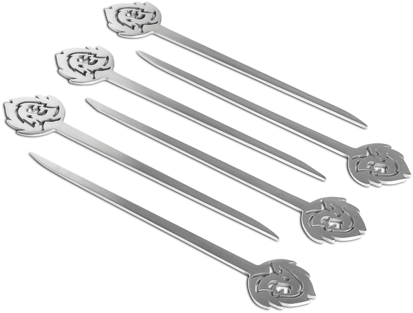 BURNHARD® Burgerspieße, 6 Stück, aus rostfreiem Edelstahl, Metallspieße mit breiter Grifffläche, 15 cm lange Schaschlikspieße, als Fleischspieß oder Grillspieß - Multi-Color - #945620