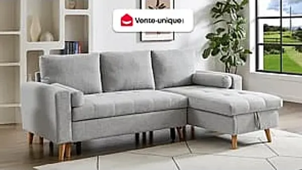 Vente-unique - KORI Sofa Stoff Grau - B 146 cm x H 88 cm x L 225 cm