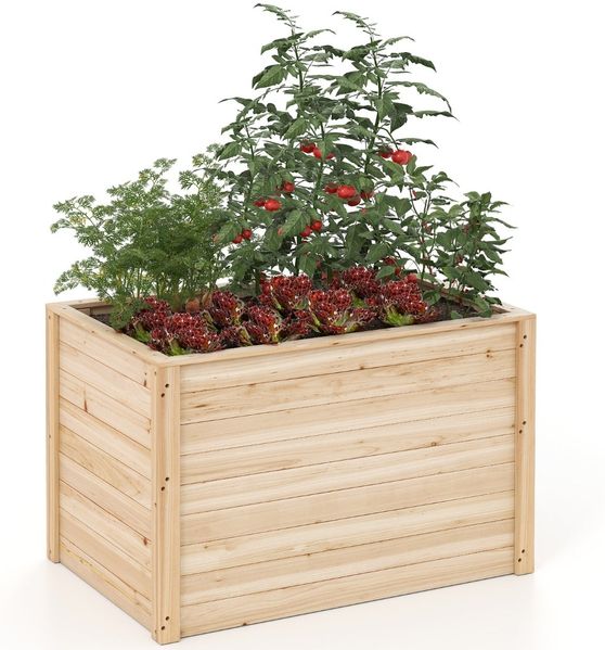 Erhöhtes Hochbeet Holz Gartenbeet tief Pflanzkasten mit offenem Boden 100 x 64 x 65,5 cm Natur