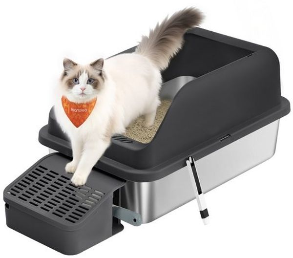 FEANDREA Katzenklo, Katzentoilette, mit hohen Seitenwänden, geräumig, Schaufel, Bürste, schwarz