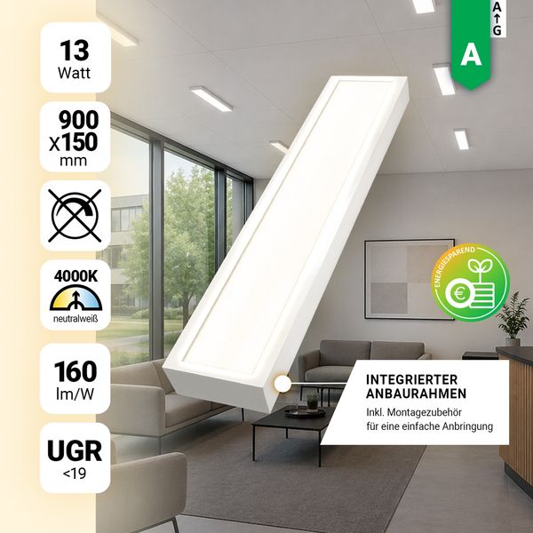 LED Anbaupanel 90x15 cm Neutralweiß 4000K 13W UGR
