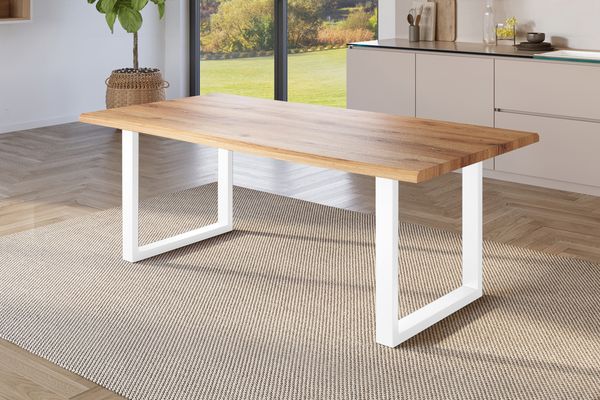 Esstisch Baumkante Holz-Optik Wildeiche 200 x 100 U-Gestell weiß JULIUS 164074482