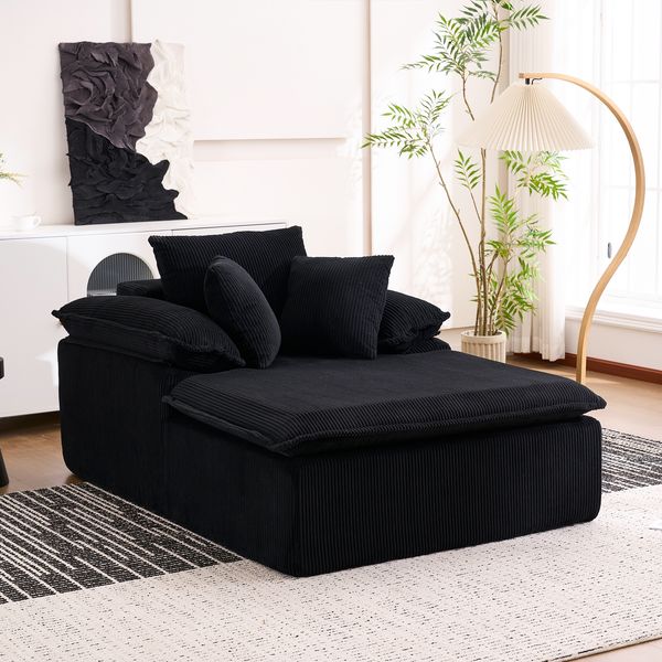 Großes Cord Sofa Cloud Form, rahmenloses Loungesofa,High-Density Schaum, kein Aufbau, 177x122cm,ergonomisch,weich,Schwarz