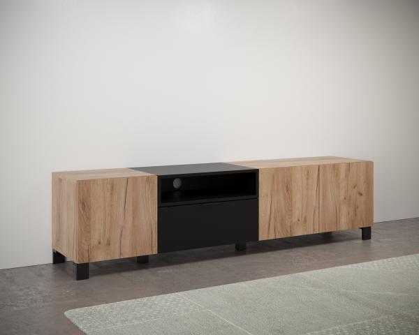 TV-Lowboard Kendo in Eiche Tabak und schwarz 185 cm