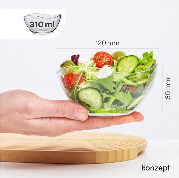 KONZEPT Salatschüssel Glas klein 6/12er Set – 310 ml, stapelbare, Salatschälchen, (12-tlg), ideal als Müslischalen, Servierschalen, Snackschalen, Dessertschalen