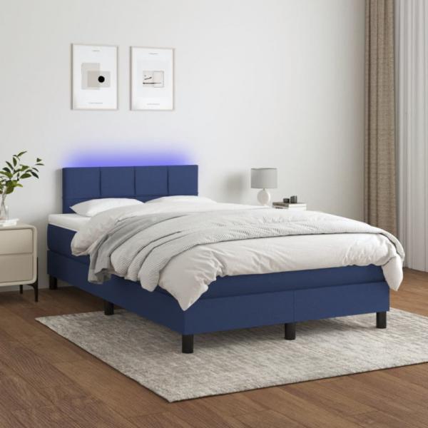 Boxspringbett mit Matratze & LED Stoff Blau 120 x 200 cm, Härtegrad: H2 [3133147]