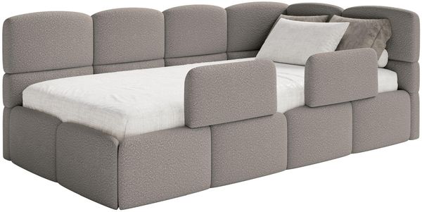 Selsey Jugendbett 90x200 cm Rechts Komfortables Polsterbett mit Bettkasten und HR30 Matratze Inklusive Abnehmbarem Rausfallschutz Gasdruckfedern für Stauraum Stabiler Rahmen Grau