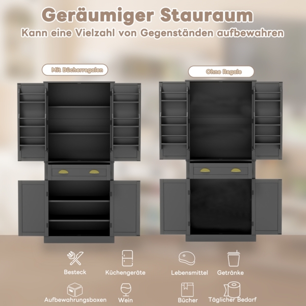 Merax 182 cm Aufbewahrungsschrank, 4 Türen und 1 Schublade, 2 Türen mit Ablageflächen, 6 Staufächer und 4 verstellbare Ablageflächen, Schwarz Bild 6