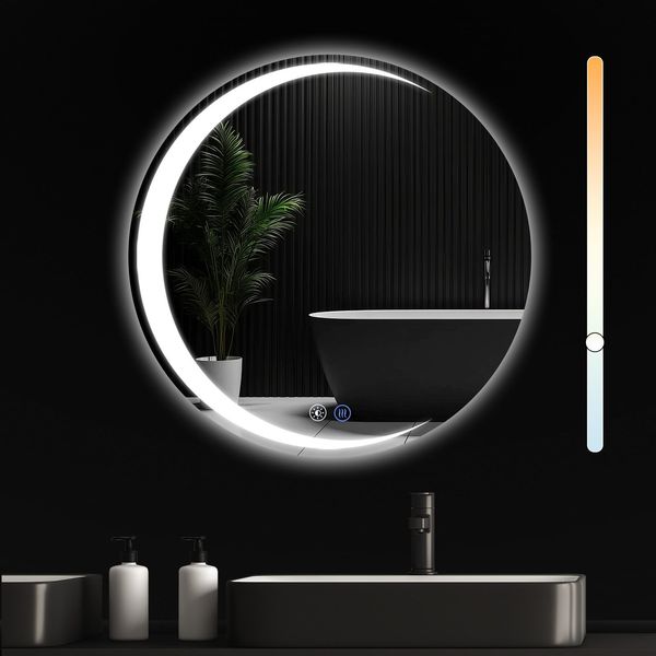 ZMH Runder Badezimmerspiegel mit Beleuchtung – 70 cm runder Wandspiegel LED IP44 runder Badezimmerspiegel mit Touch-Schalter und Antibeschlagfunktion