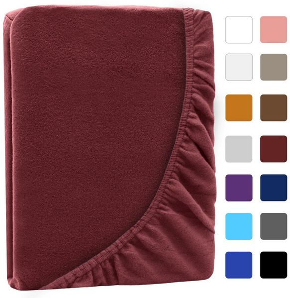 NatureMark Spannbettlaken Winter Thermo Fleece Spannbetttuch, 80% Baumwolle und 20% Polyester, Gummizug: rundum, (1 Stück), 90x190 bis 100x200 cm - Bordeaux rot