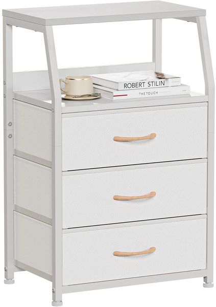 GarveeLife Kommode Schmal Kommodenschrank Mit 3 Schubladen Aus Stoff, Nachttisch Nachtschrank Sideboard Aufbewahrungskommode Mit 2-Tier Holz Regal Für Schlafzimmer, Flur, Wohnzimmer, 41 x 29 x 72Cm