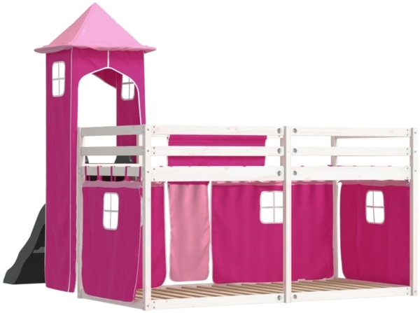 vidaXL Etagenbett mit Rutsche und Gardinen Rosa 90x200 cm 3284193 Bild 9
