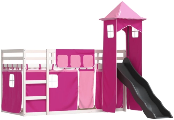 vidaXL Etagenbett mit Rutsche und Gardinen Rosa 90x200 cm 3284193 Bild 2