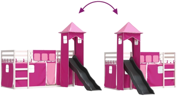 vidaXL Etagenbett mit Rutsche und Gardinen Rosa 90x200 cm 3284193 Bild 10