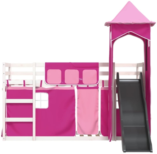 vidaXL Etagenbett mit Rutsche und Gardinen Rosa 90x200 cm 3284193 Bild 6