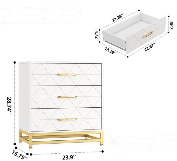 GarveeMore Nachttisch 3 Schubladen Kommode für Schlafzimmer Holzkombinade