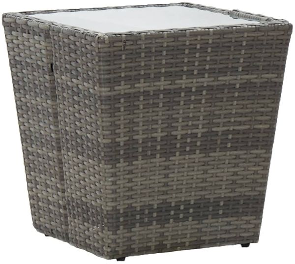 Gartentisch, Beistelltisch, Balkontisch Grau 41,5x41,5x43 cm Poly Rattan und Hartglas