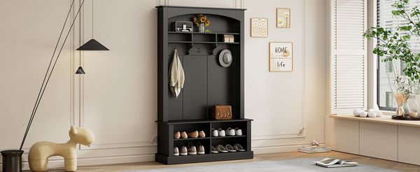 MODFU Garderoben-Set für Ihren Eingangsbereich, (Flurgarderobe, Flur-Schuhschrank, Garderobe, 1-St, 3 Haken), mit gepolsterter Aufbewahrungsbank, Stecktafel, 3 Haken