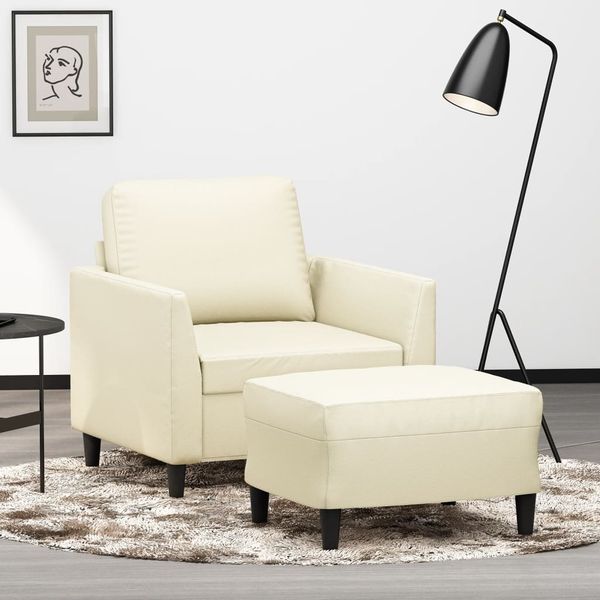 vidaXL Sessel mit Hocker Creme 60 cm Kunstleder 3201118