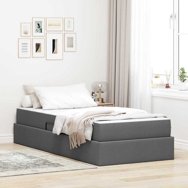 vidaXL Aufbewahrungsbett mit Matratze Dunkelgrau 90 x 200 cm Polyester 3399635