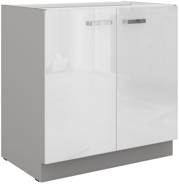 Unterschrank 80 Bianca Weiß Hochglanz + Grau Küchenzeile Küchenblock Küche