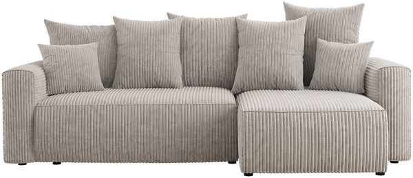 MEBLINI Schlafcouch mit Bettkasten - 238 x 142 x 73 cm - Creme Cordstoff - DAVE - Kleines Ecksofa mit Schlaffunktion - Sofa mit Relaxfunktion und Kissen - Kleine Couch L-Form - Eckcouch