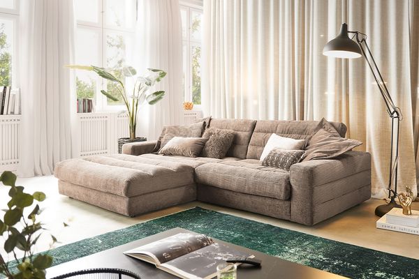 KAWOLA Sofa LANA Ecksofa Cord taupe Recamiere links 83 x 205 x 296 cm