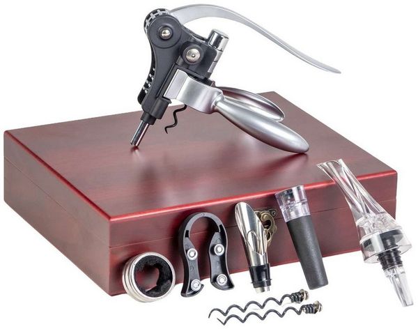 Intirilife Weinflaschenöffner (Set, 9-tlg, 1x Weinöffner, 2x Korkenzieher, 1x Weinbelüfter, 1x Weinaußgießer, uvm), Sommelier Set Zubehör für Wein mit Weinöffner Korkenzieher Außgießer