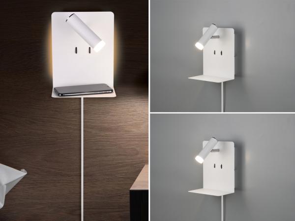 2er Set LED Wandleuchten mit Stecker, Schalter & USB Ladefunktion Weiß Höhe 20cm