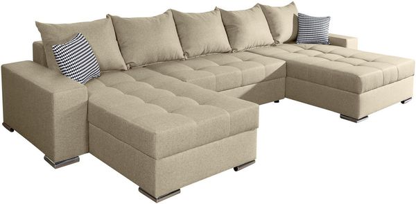 COLLECTION AB Wohnlandschaft Josy XXL U-Form, B: 333 cm, mit 2 Recamieren 77 & 97 cm, Bettfunktion, Bettkasten & 2 Zierkissen, Federkern