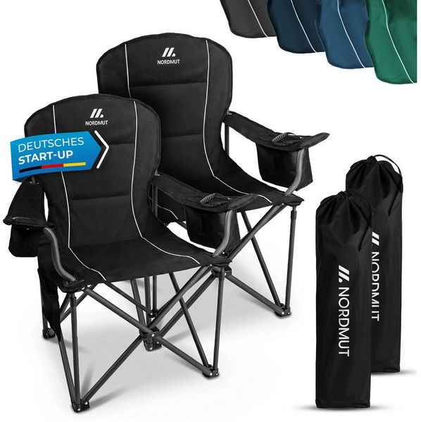 Nordmut Campingstuhl Klappstuhl faltbar, Outdoor Strand Angeln Garten, 200 kg, Armlehne (Spar-Set, 2 St), Kühltasche, Getränkehalter, breite Sitzfläche, gepolstert, wetterfest