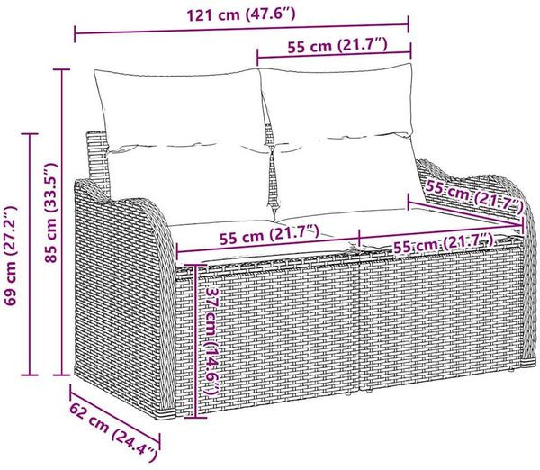 vidaXL Gartensofa-set Hellgrau 55 x 55 x 37 cm Poly-Rattan 3345622 Bild 10
