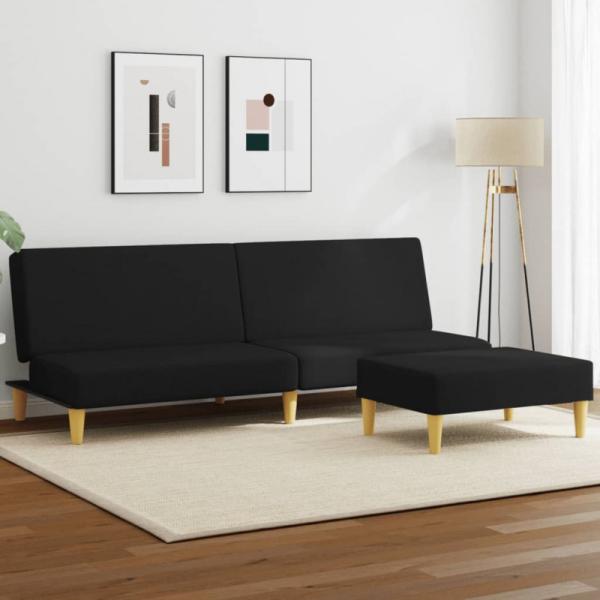 Schlafsofa 2-Sitzer mit Fußhocker Schwarz Stoff (Farbe: Schwarz)