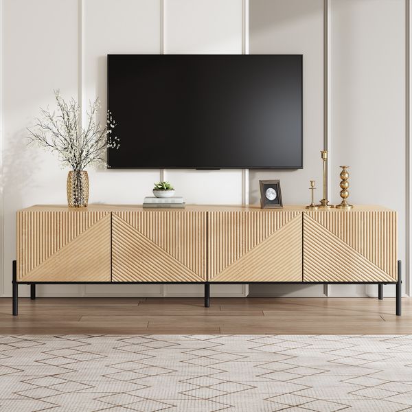 Merax TV-Schrank ,TV-Lowboard, 4 Türen Aufbewahrung, Geometrisches Design, 3D-Textur, Modernes Wohnzimmer Möbel