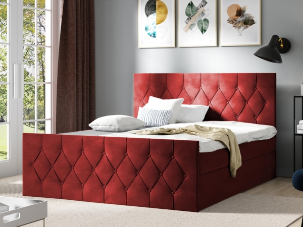 Boxspringbett Simori Lux, Rot, 140x200 cm Bild 2