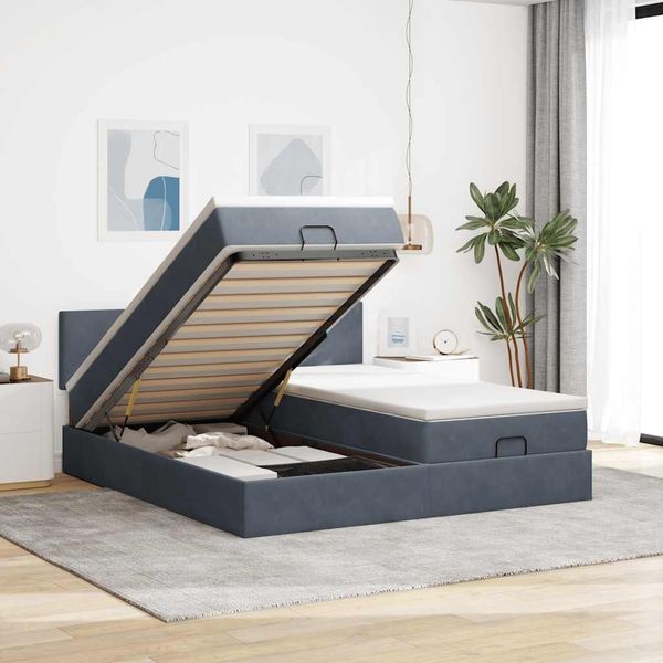 vidaXL Ottoman-Bett mit Matratzen Dunkelgrau 200x200 cm Samt 3312063