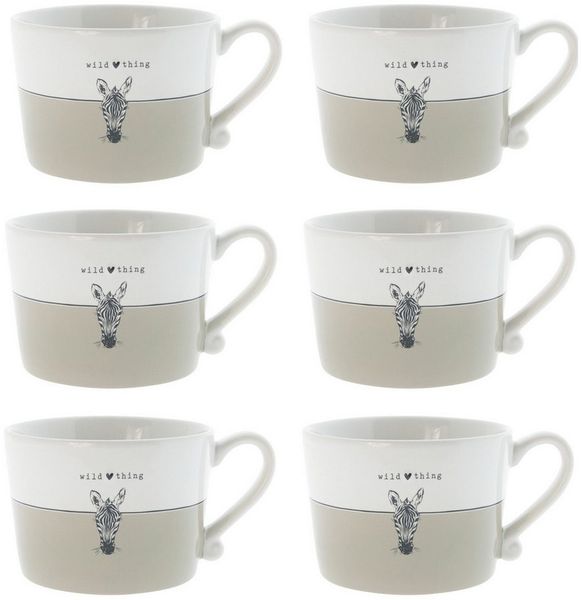 Bastion Collections Tasse Beige Titan, Keramik, Spülmaschinengeeignet, Weiß, Zebra, H: 7cm