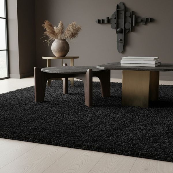 KADIMA DESIGN Teppich SPREE Shaggy Langflor Wohnzimmer Schlafzimmer Waschbar Esszimmer, Läufer, Höhe: 32 mm, Schwarz, 60x110 cm, Wohnzimmerteppich Strapazierfähig Waschbar