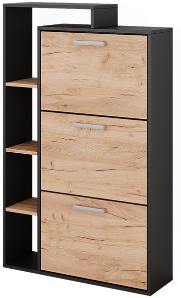 Schuhkommode Orlando Goldkraft Eiche/Anthrazit 80 x 128.3 cm mit 3 Fächern Vicco