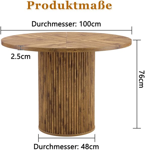 Esstisch rund 100x100x76 cm aus MDF und Metall, 4-Segment-Tischplatte mit integrierter Stauraumlösung Bild 5