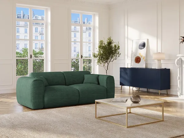 Vente-unique - POGNIA Sofa SamtStoff Grün - B 100 cm x H 73 cm x L 216 cm