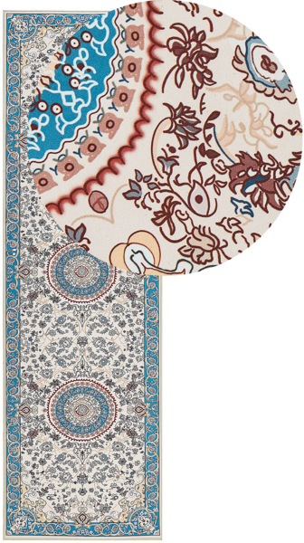 Teppich blau hellbeige 60 x 200 cm orientalisches Muster Kurzflor GORDES