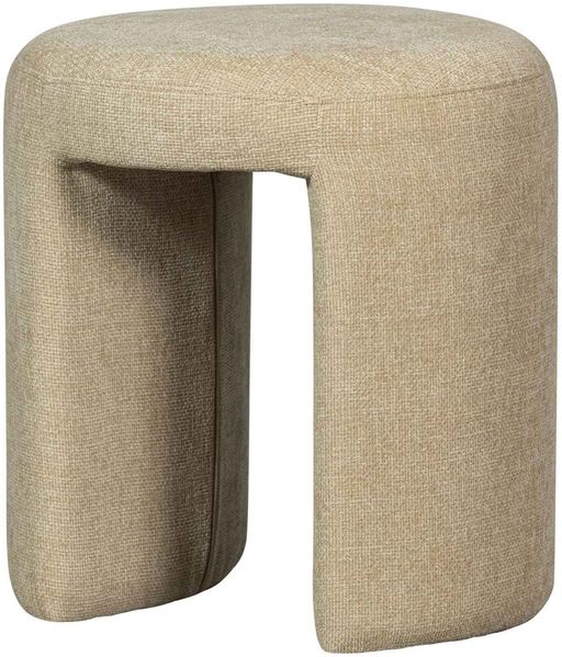 Hocker Charlie aus Chenille-Stoff, rundes Design, modern, naturfarben, gepolstert und pflegeleicht