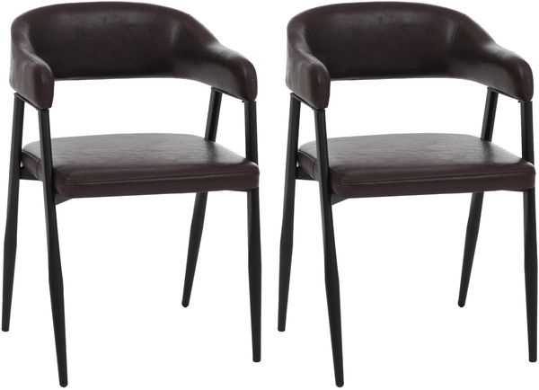 2er-Set Esszimmerstuhl HWC-P29, Küchenstuhl Lehnstuhl Polsterstuhl, Industrial Retro Vintage Kunstleder ~ dunkelbraun